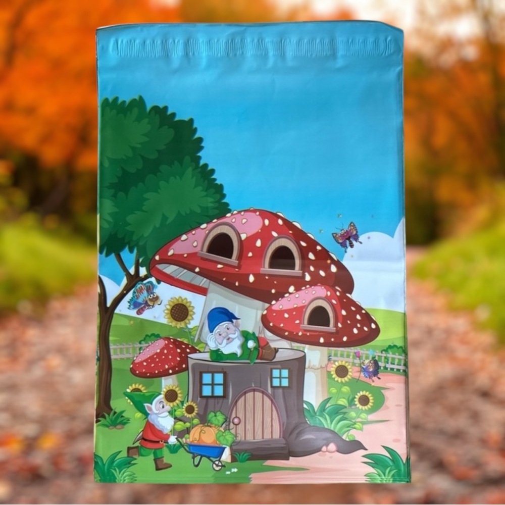 25 10X13 Poly Mailers Gnome Mushroom House, Shipping Envelopes PRICE IS FIRM - Picture 6 of 8